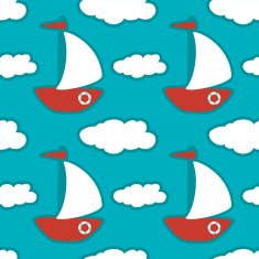 Seamless pattern with yachts and clouds