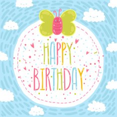 Happy birthday text label with butterfly