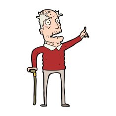 cartoon old man with walking stick N15