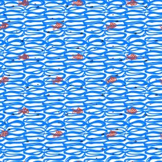 Nautical pattern with doode waves and fishes
