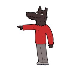 cartoon wolf man pointing N20