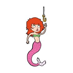 cartoon mermaid and fish hook N15