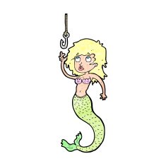 cartoon mermaid and fish hook N16