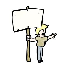 cartoon protester with sign N14