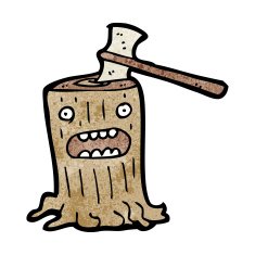 cartoon axe in tree stump N2
