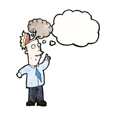 cartoon businessman with overheated brain