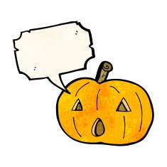 cartoon pumpkin with speech bubble N23