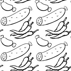Seamless pattern with sausages and peppers