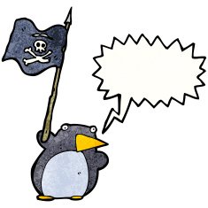 cartoon penguin waving pirate flag N2