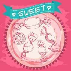 Candy sketch Vintage Poster Pink and blue Vector