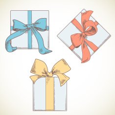 Set of hand drawn gift boxes with bows and ribbons N2