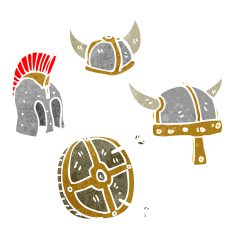 retro cartoon helmets and shield