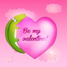Valentines day card Cartoon cute crocodile with big pink heart