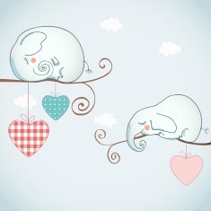 Card design with funny elephants on light background