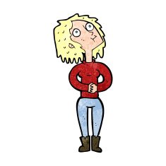 cartoon woman looking upwards N15