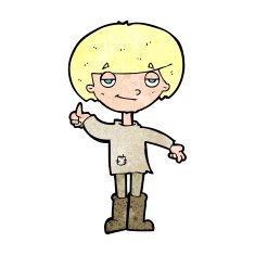 cartoon boy in poor clothing giving thumbs up symbol N13