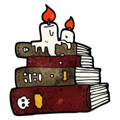 cartoon spooky old books N15