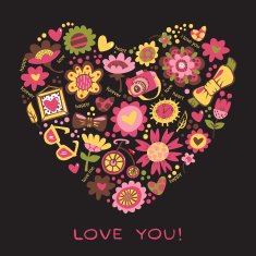 Love Heart made of flowers and fashionable things