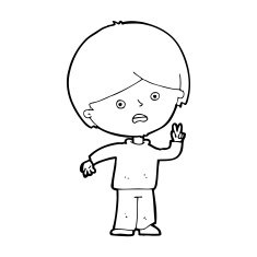 cartoon unhappy boy giving peace sign N14