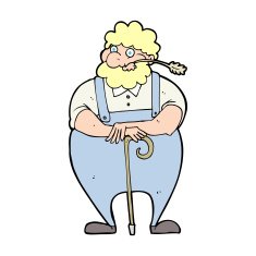cartoon farmer leaning on walking stick N14