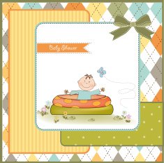 baby bathe in a small pool shower announcement card N15