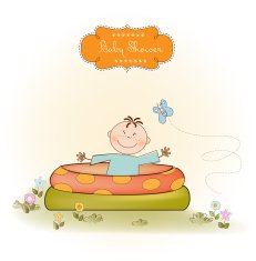 baby bathe in a small pool shower announcement card N17