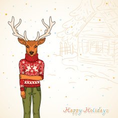 Winter card Fashion deer on the street