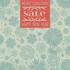 retro christmas background with snowflakes and red label for text