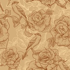 BeautifulSeamless Rose Background with Birds