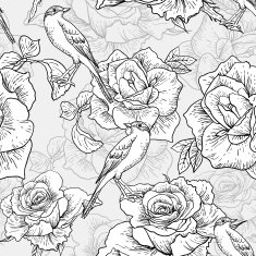 BeautifulSeamless Rose Background with Birds N2