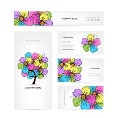 Business cards design with colorful floral tree