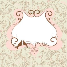 Vintage frame with two kissing doves N2