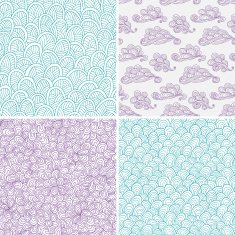 Set of waves and clouds seamless patterns