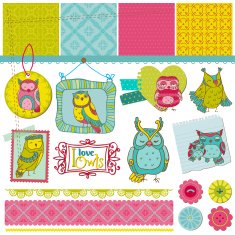 Doodle Owl Scrapbook Elements