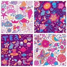 Set of four colorful floral vector pattern