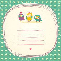 Vintage owls doodle frame and hearts seamless background N2