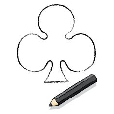 Black Pencil Drawn Outline Ace of Clubs Playing Card Icon