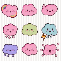 Collection of funny and cute happy kawaii clouds N2