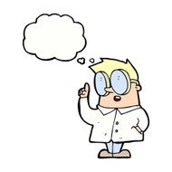 cartoon scientist with thought bubble N11