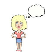 cartoon tough woman with thought bubble N10