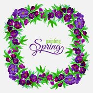 Decorative flowers of watercolor spring wreath