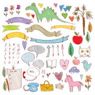 Set funny colored sketches brown contour on a white background