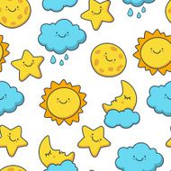 Funny sketching star sun cloud moon Vector seamless cartoonpattern