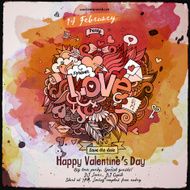 Vector love doodles watercolor flyer design N3