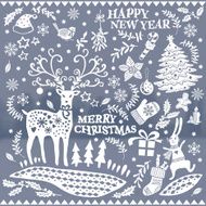 Set of Christmas images on a blurred background