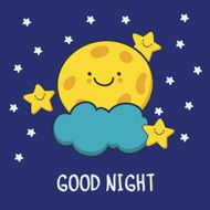 Funny sketching smiling moon and stars Vector cartoon illustratration