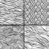 Neutral monochrome doodle seamless patterns set N2