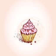 Cupcakes with pink cream Hand drawn sketch on background
