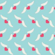 hand-drawing flying hearts with wings seamless pattern for wedding