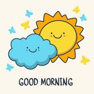 Funny sketching smiling sun and cloud Vector cartoon illustration background N2